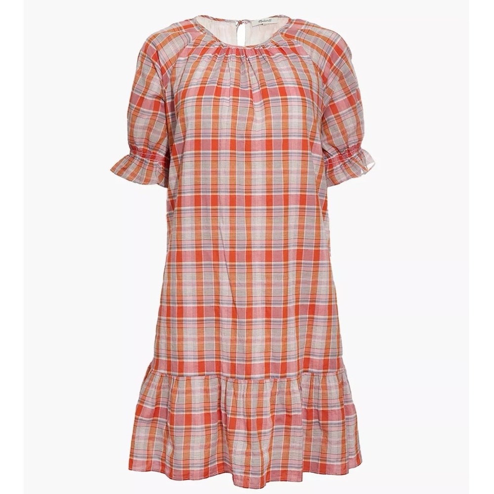 NWT Madewell Plaid Ruffle Sleeve Popover Dress S
